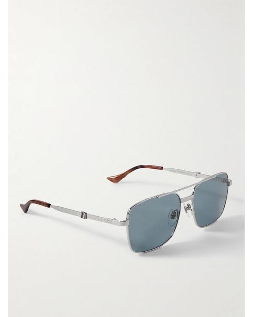 Gucci Blue Aviator-style Silver-tone Sunglasses for men