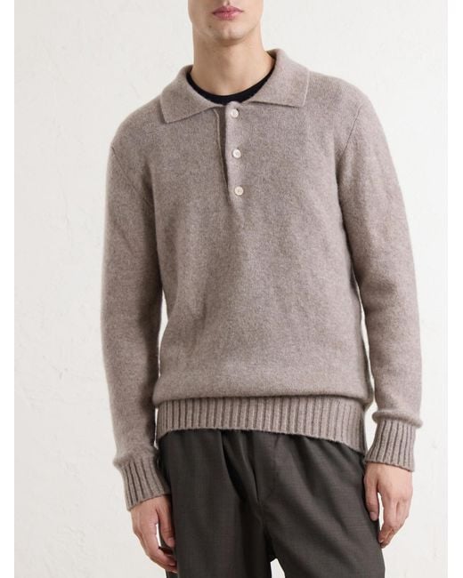 Piacenza 1733 Gray Cashmere And Silk-Blend Polo Sweater for men