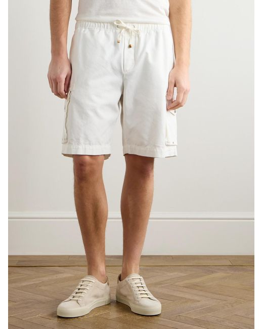 Brunello Cucinelli White Straight-Leg Cotton-Twill Drawstring Cargo Shorts for men