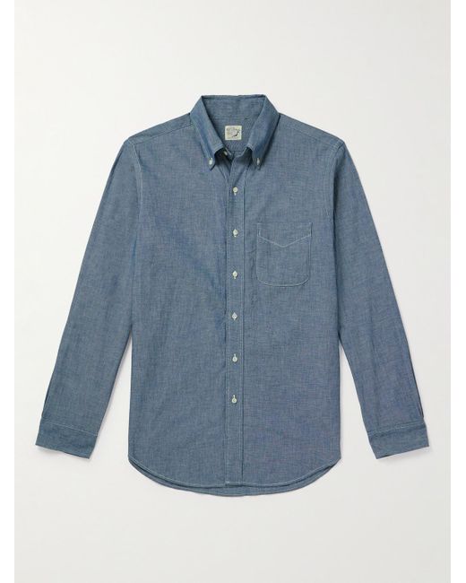 Orslow Blue Button-down Collar Cotton-chambray Shirt for men
