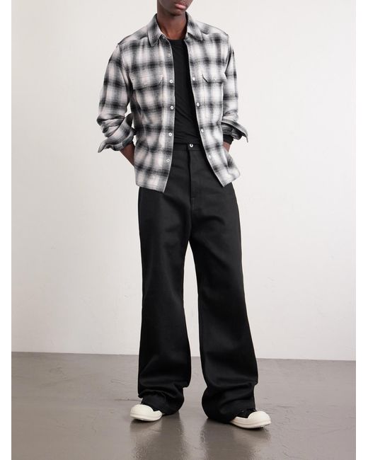 Rick Owens Gray Level Cropped Checked Cotton Shirt for men