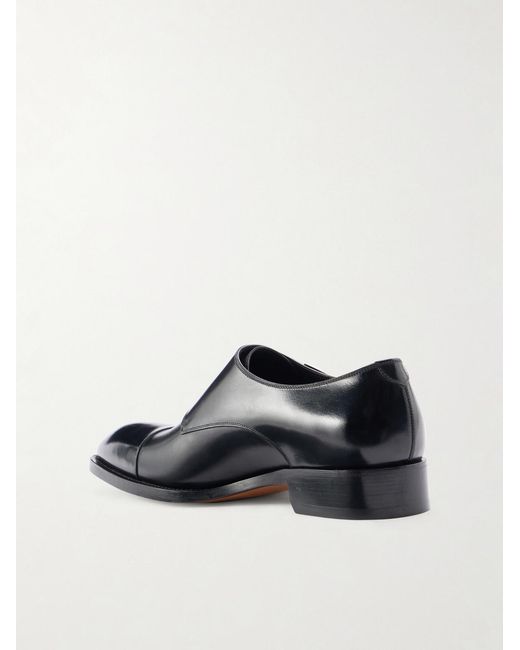 Tom Ford Black Elkan Leather Monk-Strap Shoes for men