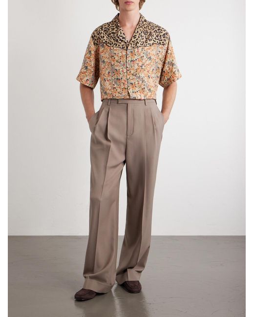 Valentino Garavani Natural Camp-Collar Printed Silk-Satin Shirt for men