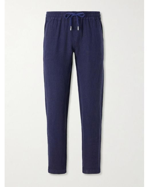 Thom Sweeney Blue Straight-leg Linen Drawstring Trousers for men