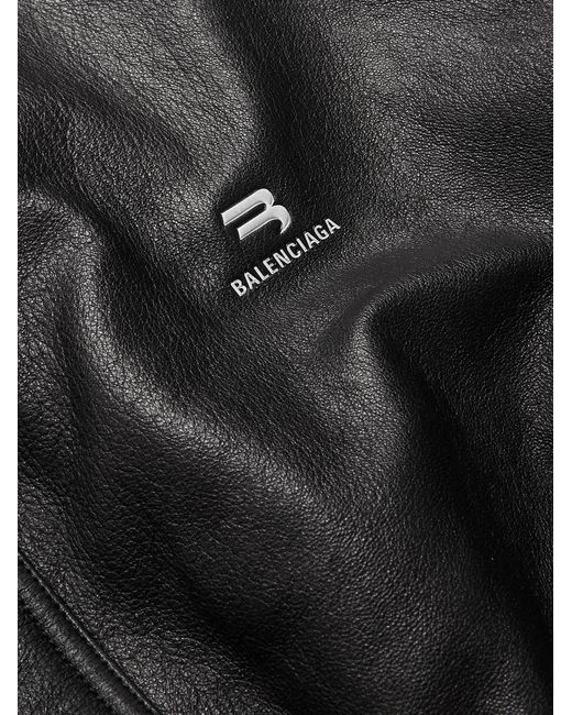 Balenciaga Black Logo-Embroidered Leather Blouson Jacket for men