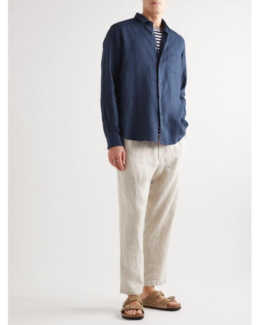 Vilebrequin Blue Caroubis Linen Shirt for men