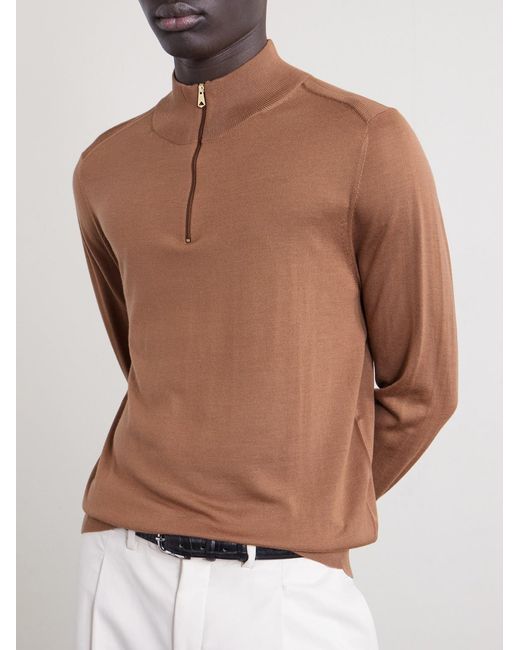 Merino Wool Half-Zip Sweater di Paul Smith in Brown da Uomo