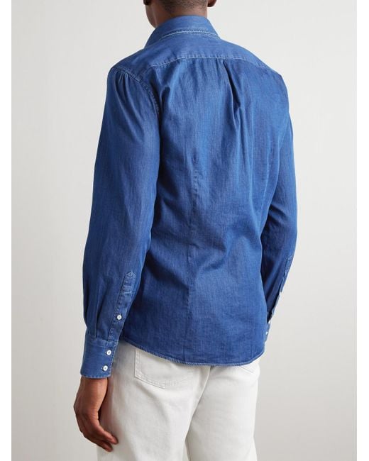 Brunello Cucinelli Blue Slim-fit Cutaway-collar Cotton Shirt for men