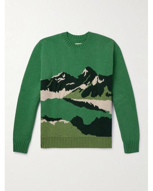 De Bonne Facture Green Jacquard-knit Wool Sweater for men