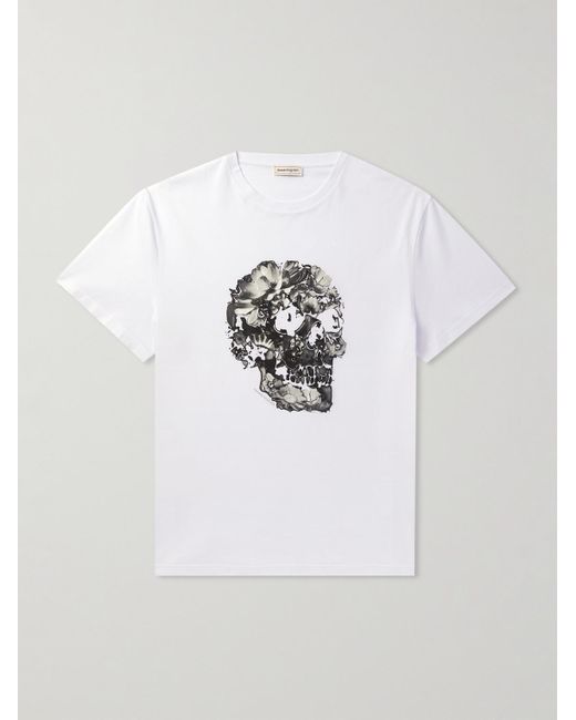 T-shirt in jersey di cotone con stampa di Alexander McQueen in White da Uomo