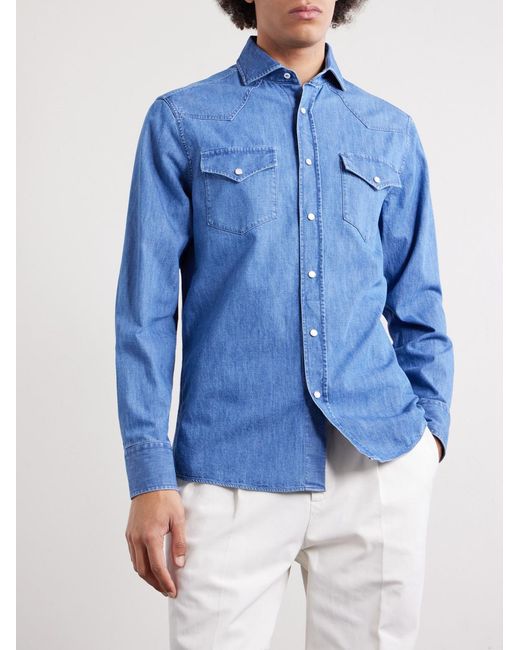 Brunello Cucinelli Blue Denim Shirt for men