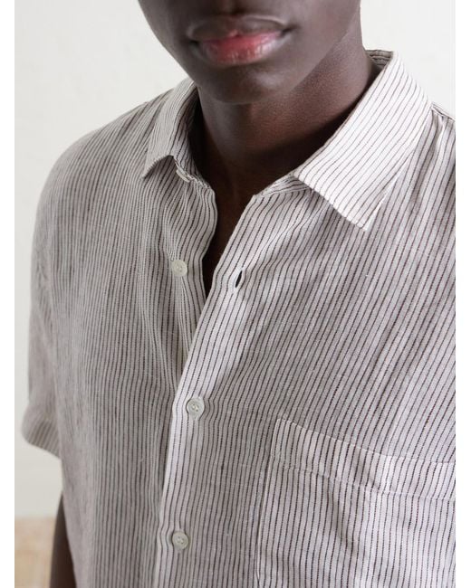 Sunspel White Striped Linen Shirt for men
