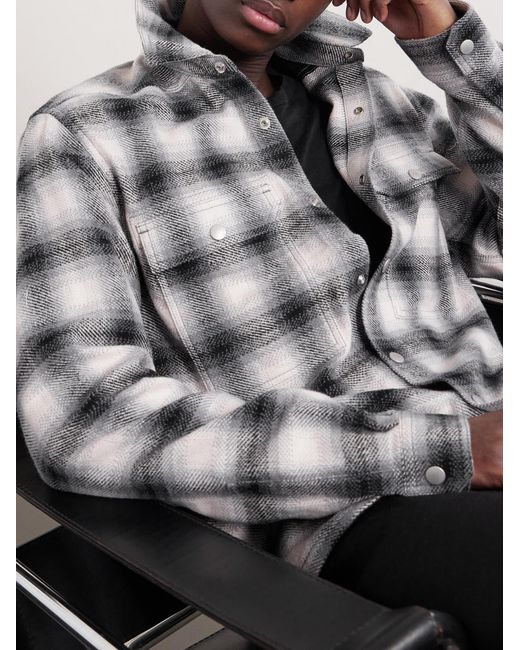 Rick Owens Gray Level Cropped Checked Cotton Shirt for men
