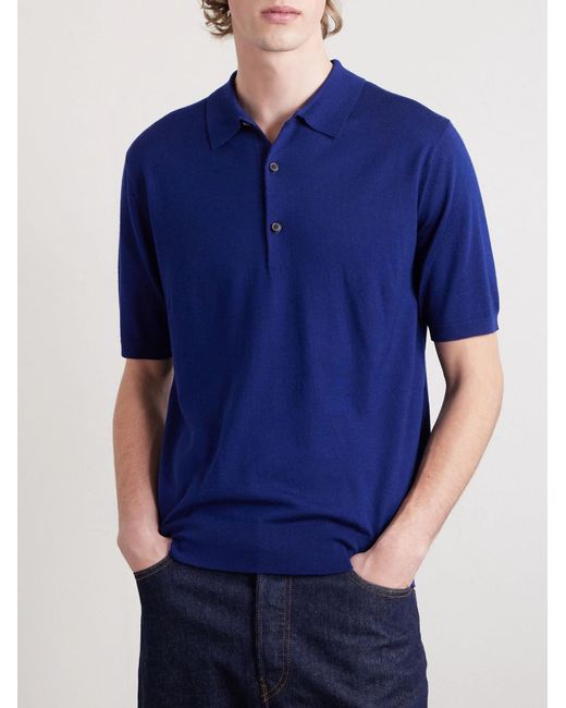 Dries Van Noten Blue Merino Wool Polo Shirt for men
