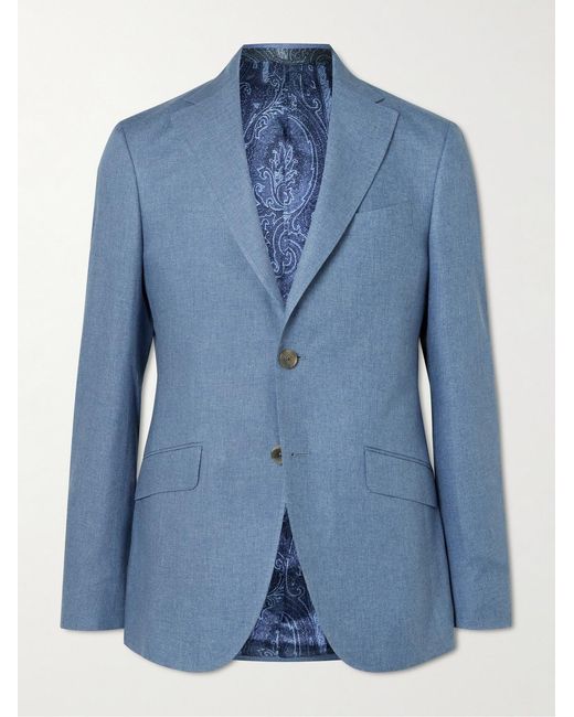 Etro Blue Silk And Cashmere-Blend Suit Jacket for men