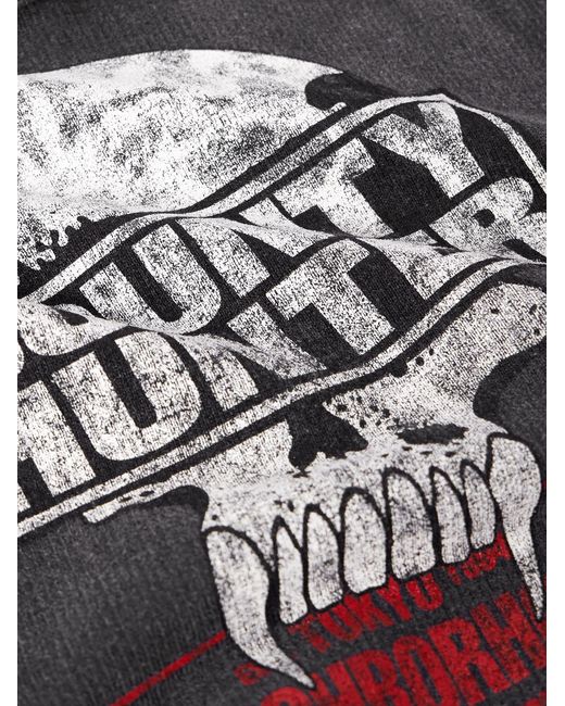 Neighborhood Gray Bounty Hunter Savage Distressed Printed Cotton-jersey Hoodie for men