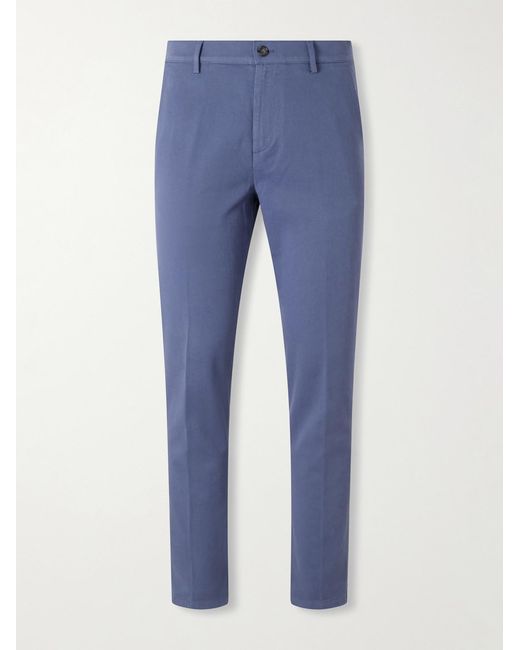 Canali Blue Straight-Leg Stretch-Cotton Gabardine Trousers for men