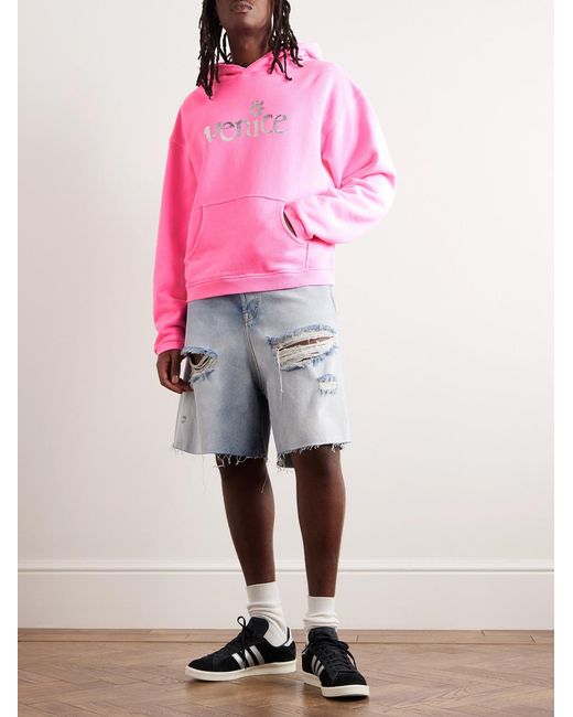 ERL Pink Printed Cotton-Jersey Hoodie for men