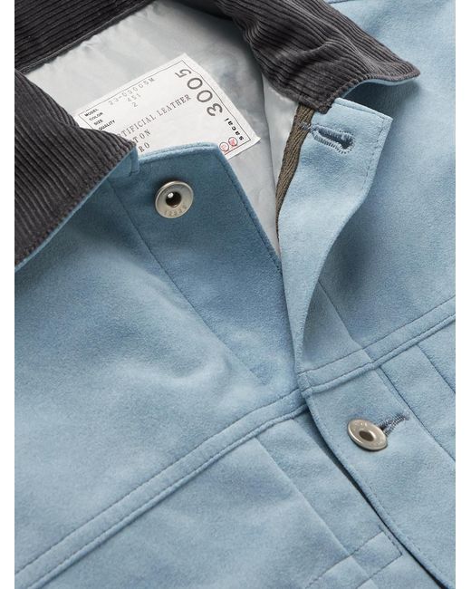 Sacai Blue Corduroy-Trimmed Faux Suede Bomber Jacket for men