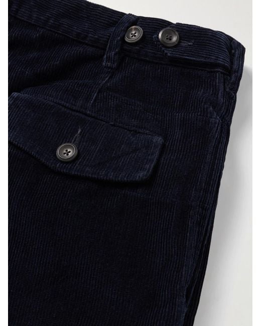 Drake's Blue Games Tapered Pleated Cotton-Corduroy Trousers for men