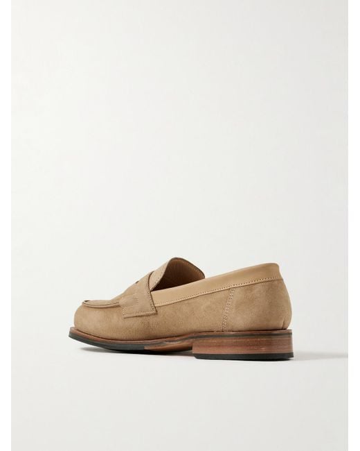 GRENSON Natural Epsom Leather-trimmed Suede Penny Loafers for men
