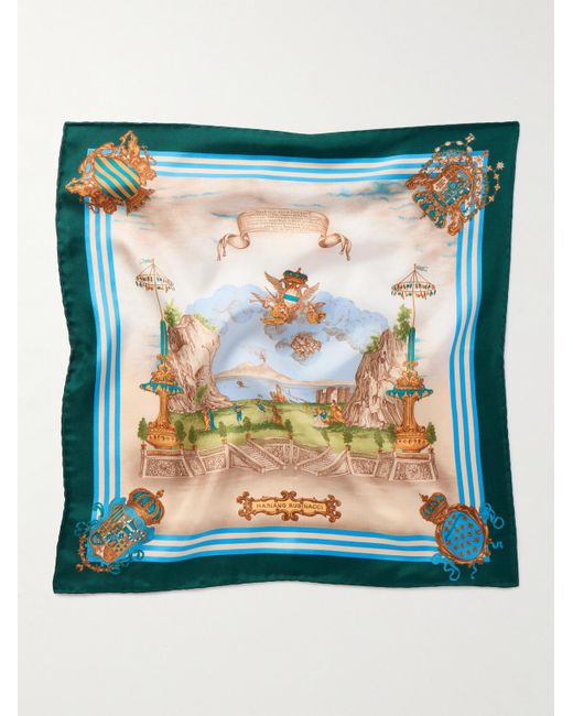 Rubinacci Green Oronomant Cuccagna Printed Silk-Twill Pocket Square for men