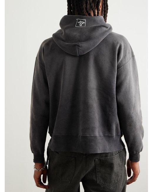 SAINT Mxxxxxx Gray Smx6 Distressed Logo-Print Cotton-Jersey Hoodie for men