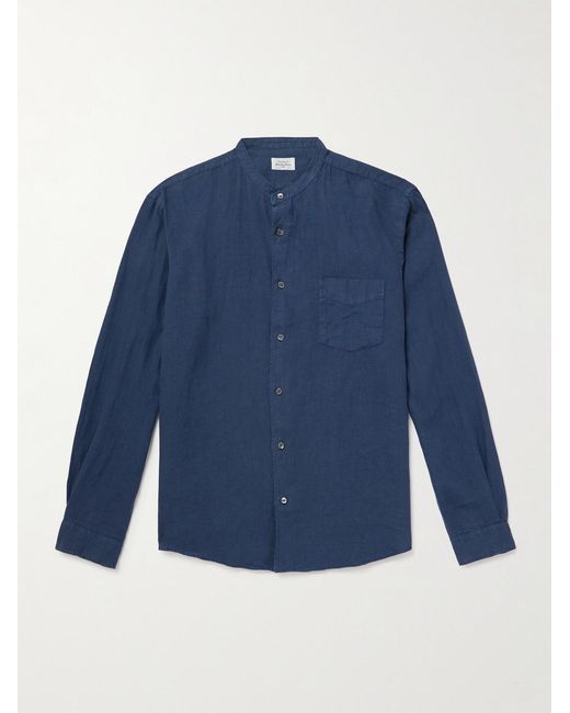 Hartford Blue Premium Pat Grandad-Collar Linen Shirt for men