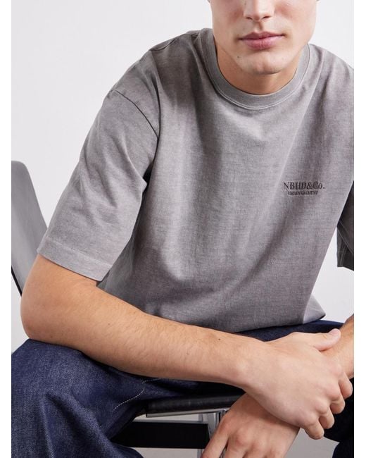 Neighborhood Gray Logo-Embroidered Cotton-Jersey T-Shirt for men
