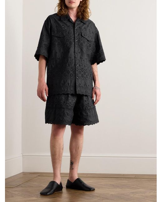 Camicia in pizzo sangallo di cotone con colletto aperto di Simone Rocha in Black da Uomo
