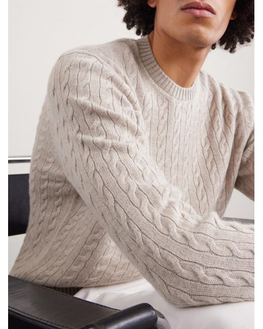 Dunhill White Cable-knit Cashmere And Linen-blend Sweater for men