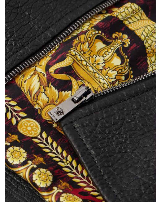 Versace Black Slim-Fit Full-Grain Leather Blouson Jacket for men