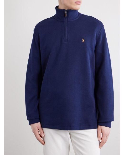 Polo Ralph Lauren Blue Logo-embroidered Cotton-jersey Half-zip Sweater for men