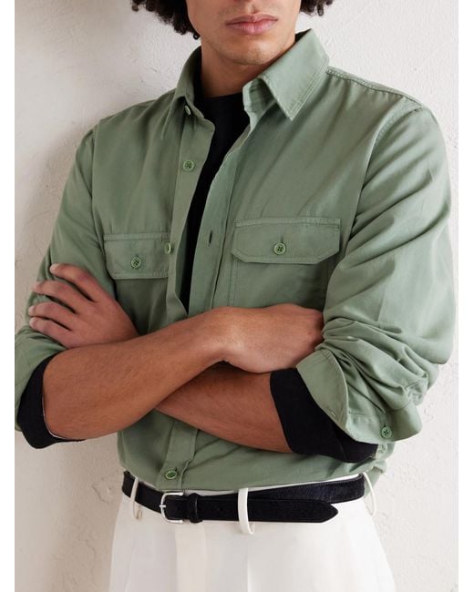 Tom Ford Green Cotton And Silk-blend Shirt for men