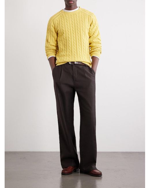 Beams Plus Yellow Cable-knit Cotton Sweater for men