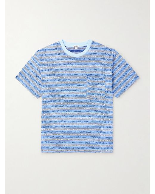 Bode Blue Lyric Striped Cotton-jacquard T-shirt for men