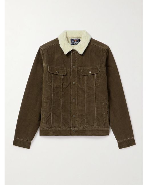 Faherty Brand Green Fleece-lined Stretch Organic Cotton-corduroy Trucker Jacket for men