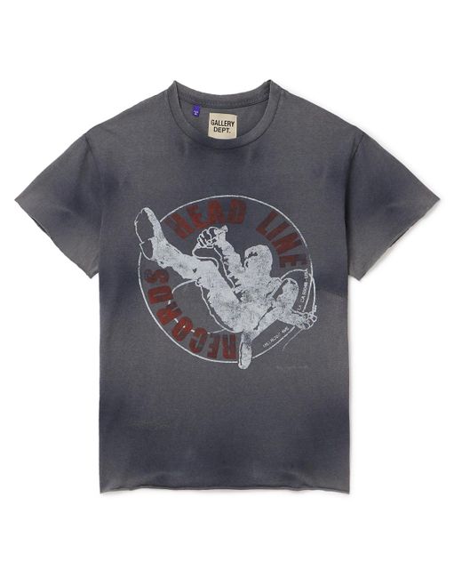 GALLERY DEPT. Blue Headline Records Distressed Printed Glittered Cotton-jersey T-shirt for men