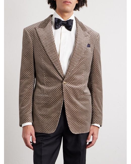 Dunhill Brown Slim-fit Printed Cotton-blend Velvet Tuxedo Jacket for men
