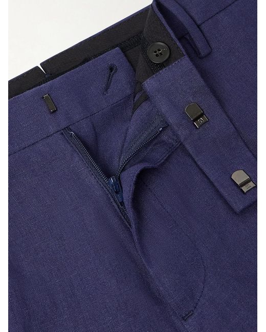 Sunspel Blue Straight-Leg Pleated Linen Suit Trousers for men