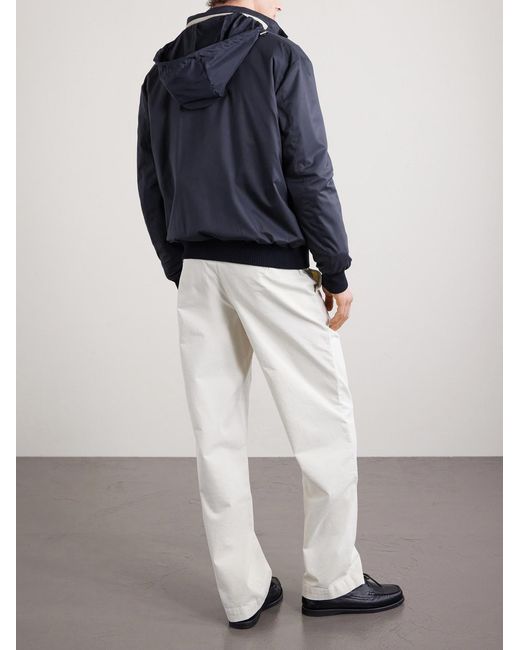 Kiton Blue Suede-Trimmed Shell Hooded Jacket for men