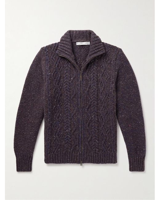 Inis Meáin Blue Cable-knit Donegal Merino Wool And Cashmere-blend Zip-up Cardigan for men