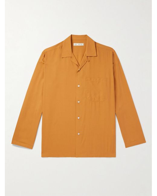 Umit Benan Orange Convertible-Collar Silk-Twill Shirt for men