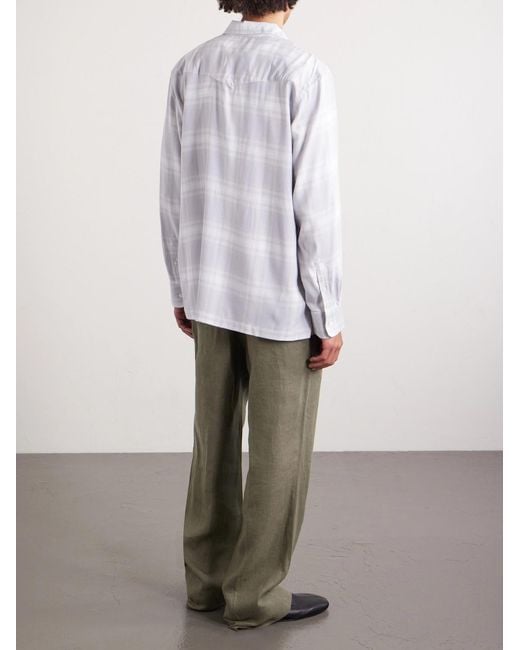 Officine Generale White Leto Camp-collar Checked Twill Shirt for men