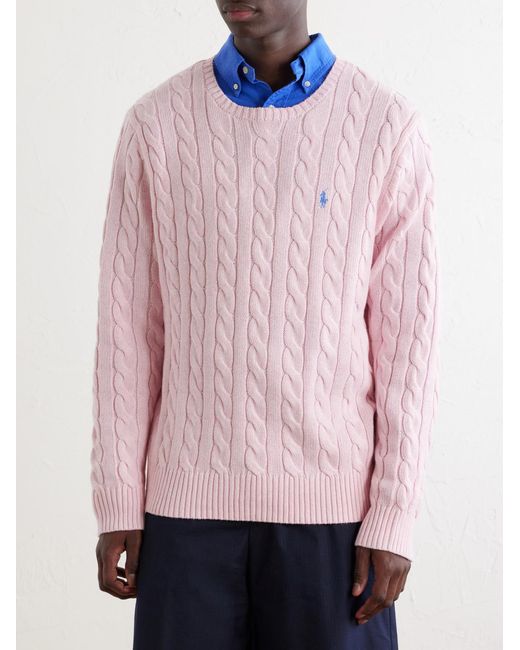 Polo Ralph Lauren Pink Logo-Embroidered Cable-Knit Cotton Sweater for men