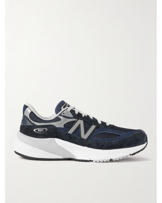 New Balance Blue 990 V6 Leather-trimmed Suede And Mesh Sneakers for men