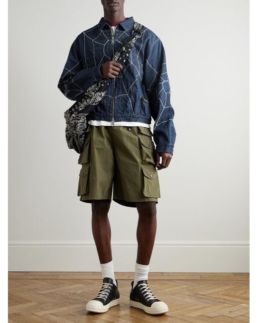 Kapital Green Cotton And Nylon-Blend Ripstop Drawstring Cargo Shorts for men