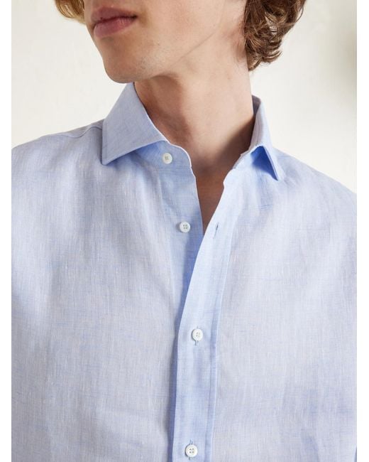 Brunello Cucinelli Blue Cutaway-collar Linen Shirt for men