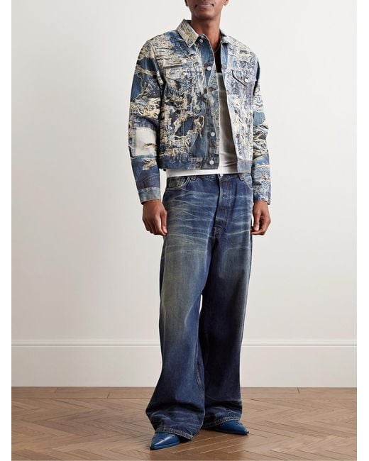 Acne Blue Rye Cropped Printed Denim Jacket for men