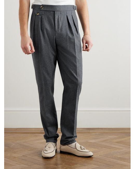 Brunello Cucinelli Schmal zulaufende Bundfaltenhose aus Schurwolle in Gray für Herren